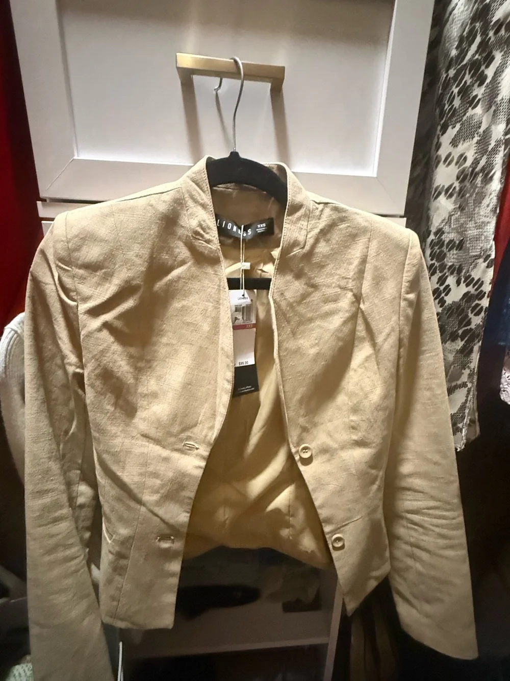 NWT! Lioness Cropped Collarless Jacket in Light Tan